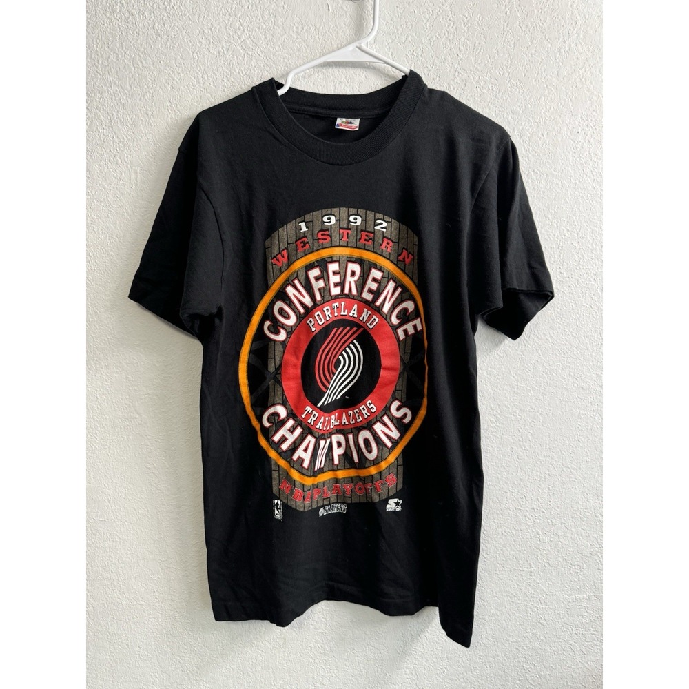 1992 NBA‎ Western Portland Trail Blazers Champions T Shirt Mens M Black Vintage
